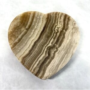 Polished Calcite Onyx Marble Heart Trinket Dish Jewelry Catchall‎ 5.75" Stone